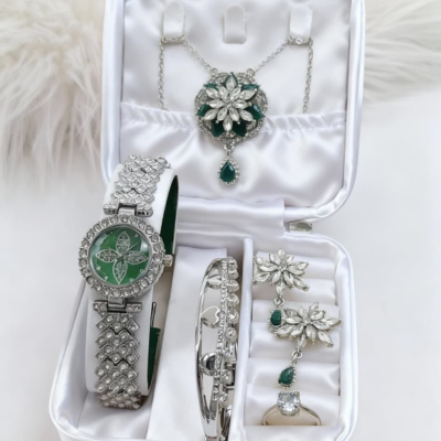 Girls Diamond Stone Jewelry Watch Set – 6 Colors | Premium Complete Set