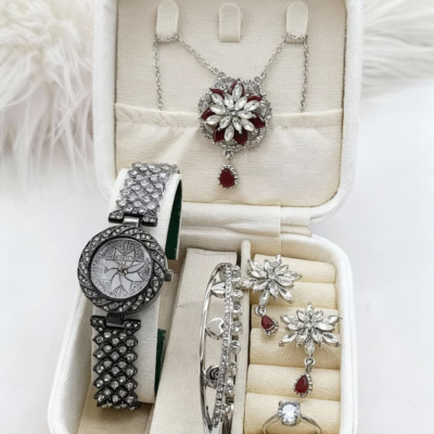 Girls Diamond Stone Jewelry Watch Set – 6 Colors | Premium Complete Set