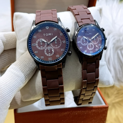 Premium Couple Watches Set | Black Case with Steel Chain & Master Lock