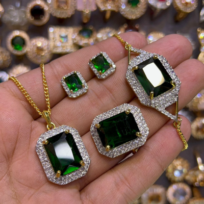 Royal Purple Zircon Jewelry Set – Necklace, Ring & Studs