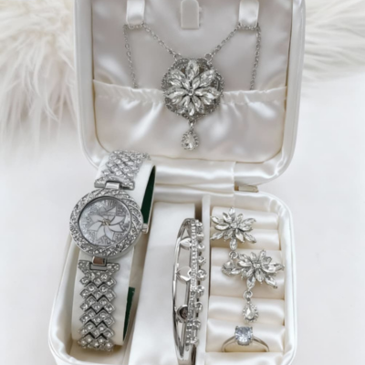 Girls Diamond Stone Jewelry Watch Set – 6 Colors | Premium Complete Set
