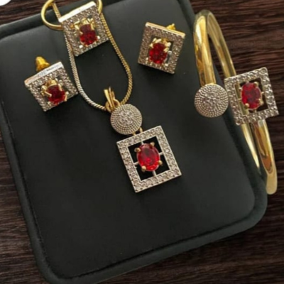 A.D Indian Full Zircon Gold Plated Combo Set – Kara with Ring