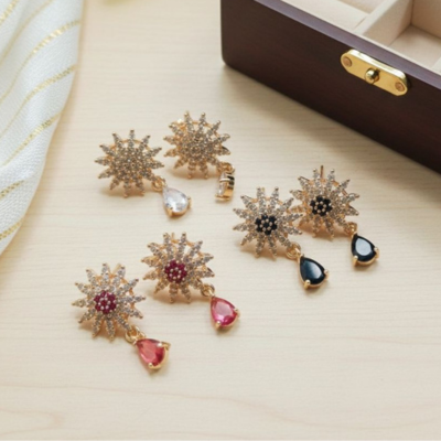 Premium Sunflower Crystal Drop Earrings