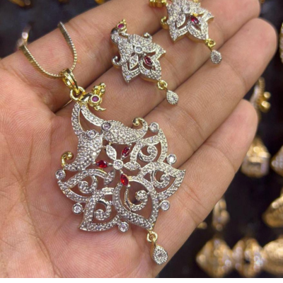 A.D Indian Full Zircon Gold Plated Jewelry – Two Tone Polish