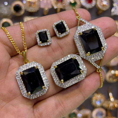 Royal Purple Zircon Jewelry Set – Necklace, Ring & Studs