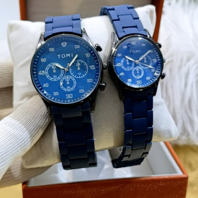 Premium Couple Watches Set | Black Case with Steel Chain & Master Lock