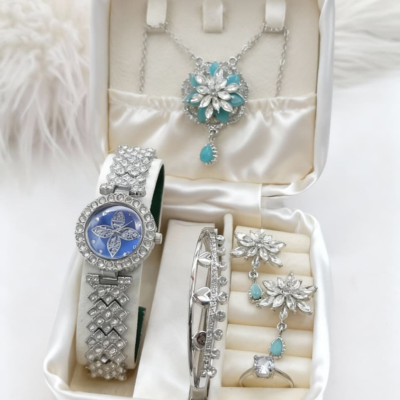 Girls Diamond Stone Jewelry Watch Set – 6 Colors | Premium Complete Set