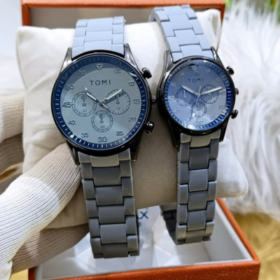 Premium Couple Watches Set | Black Case with Steel Chain & Master Lock