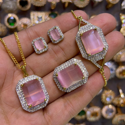 Royal Purple Zircon Jewelry Set – Necklace, Ring & Studs