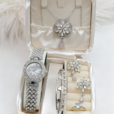 Girls Diamond Stone Jewelry Watch Set – 6 Colors | Premium Complete Set