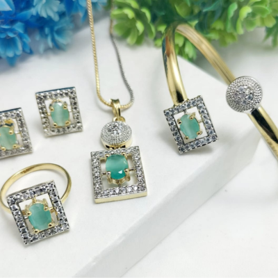 A.D Indian Full Zircon Gold Plated Combo Set – Kara with Ring