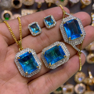 Royal Purple Zircon Jewelry Set – Necklace, Ring & Studs