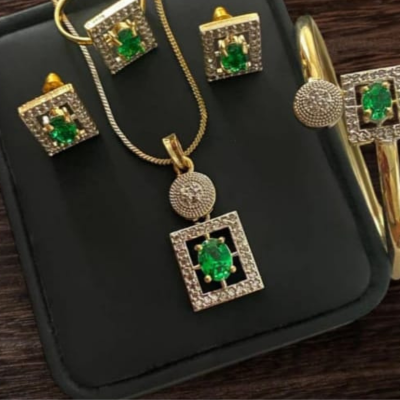 A.D Indian Full Zircon Gold Plated Combo Set – Kara with Ring