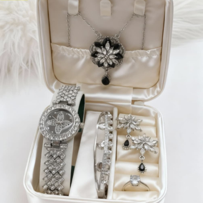 Girls Diamond Stone Jewelry Watch Set – 6 Colors | Premium Complete Set