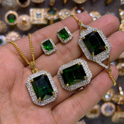 Royal Purple Zircon Jewelry Set – Necklace, Ring & Studs