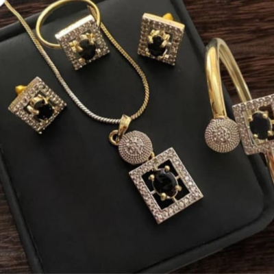 A.D Indian Full Zircon Gold Plated Combo Set – Kara with Ring