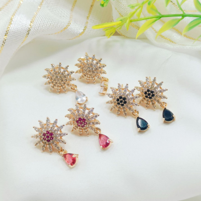 Premium Sunflower Crystal Drop Earrings