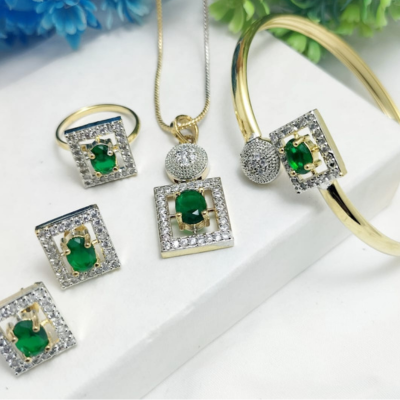 A.D Indian Full Zircon Gold Plated Combo Set – Kara with Ring