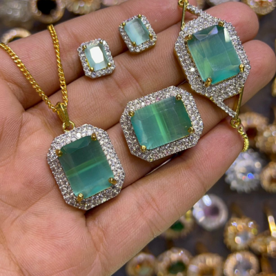 Royal Purple Zircon Jewelry Set – Necklace, Ring & Studs