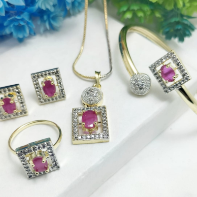 A.D Indian Full Zircon Gold Plated Combo Set – Kara with Ring