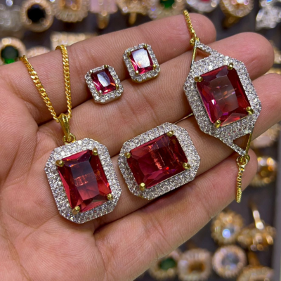 Royal Purple Zircon Jewelry Set – Necklace, Ring & Studs