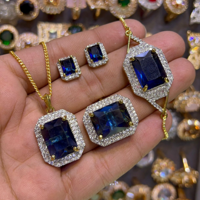 Royal Purple Zircon Jewelry Set – Necklace, Ring & Studs