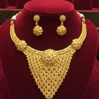 Premium Gold Plated Bridal Necklace Set – Earrings Included