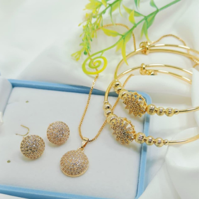 New Fancy Original Zirconia 4-Piece Combo Set – Beautiful Gold Design (Premium Quality)