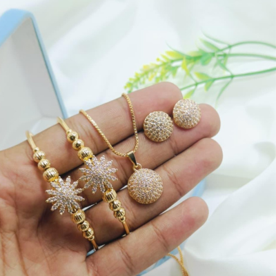 New Fancy Original Zirconia 4-Piece Combo Set – Beautiful Gold Design (Premium Quality)