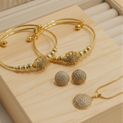 New Fancy Original Zirconia 4-Piece Combo Set – Beautiful Gold Design (Premium Quality)