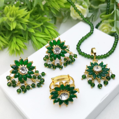 Fancy Gajra Kundun Combo Set with Adjustable Ring – High Quality (4 Colors Available)