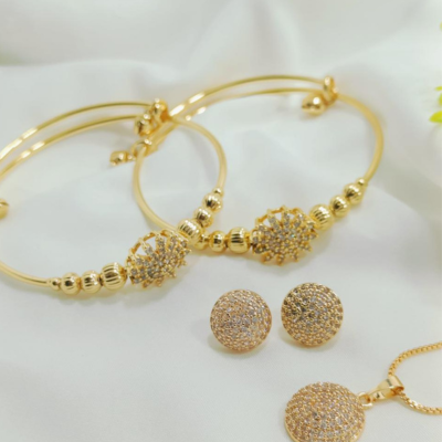 New Fancy Original Zirconia 4-Piece Combo Set – Beautiful Gold Design (Premium Quality)