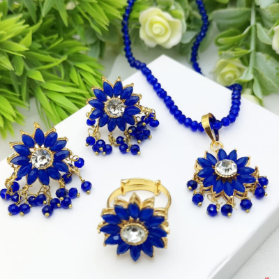 Fancy Gajra Kundun Combo Set with Adjustable Ring – High Quality (4 Colors Available)